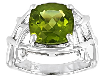 Picture of Green Manchurian Peridot(TM) Rhodium Over Sterling Silver Solitaire Ring 3.91ct