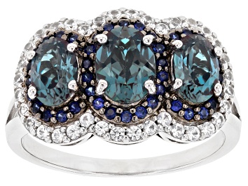 Pre-Owned Blue Lab Created Alexandrite Rhodium Over Silver Ring 