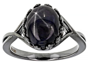 Blue Star Sapphire Black Rhodium Over Sterling Silver Solitaire Ring 4.83ct
