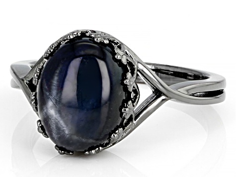 Blue Star Sapphire Black Rhodium Over Sterling Silver Solitaire Ring 4.83ct
