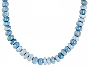 Blue Opal Beaded Rhodium Over Sterling Silver Necklace 6-8mm