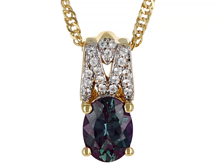 Alexandrite and Diamond Pendant Necklace - White Gold Thin 18 inch Chain -  June Birthstone Jewelry Gift