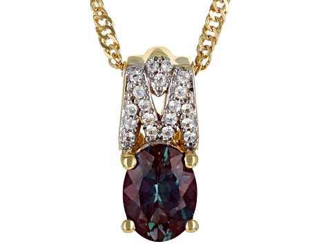 Lab Created Color Change Alexandrite 18K Yellow Gold Over Silver Pendant With Chain 1.39ctw