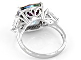 Multi-Color Quartz  Rhodium Over Sterling Silver 3-Stone Ring 6.89ctw