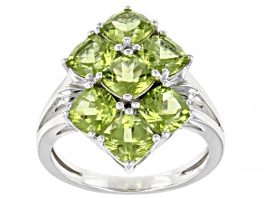 Green Peridot Rhodium Over Sterling Silver Ring 3.93ctw