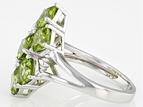 Green Peridot Rhodium Over Sterling Silver Ring 3.93ctw