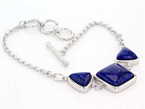 Blue Lapi Lazuli Sterling Silver 3-Stone Bracelet