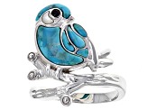 Blue Composite Turquoise Rhodium Over Sterling Silver Bird Ring .01ct
