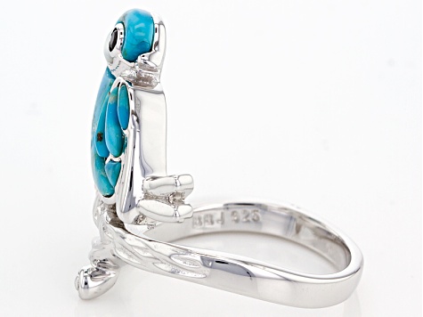 Blue Composite Turquoise Rhodium Over Sterling Silver Bird Ring .01ct