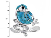 Blue Composite Turquoise Rhodium Over Sterling Silver Bird Ring .01ct