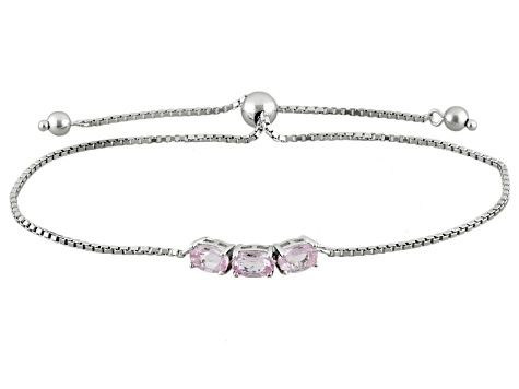Pink Topaz Sterling Silver 3-Stone Sliding Adjustable Bracelet. 1.27ctw