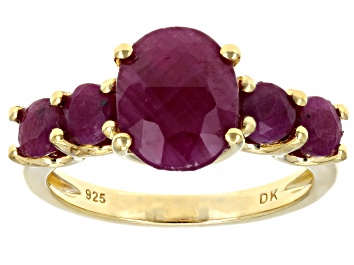 Picture of Red ruby 18k yellow gold over silver ring 4.58ctw