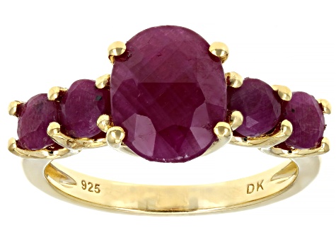 Red ruby 18k yellow gold over silver ring 4.58ctw