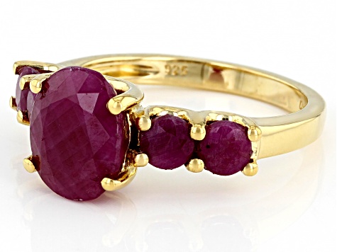 Red ruby 18k yellow gold over silver ring 4.58ctw