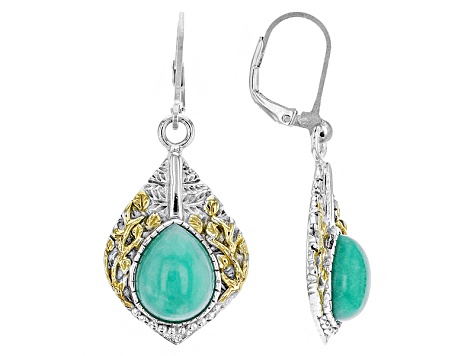 Green Chrysoprase Two-Tone Sterling Silver Dangle Earrings