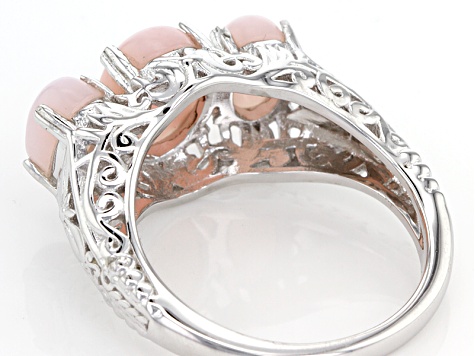 Pink Peruvian Opal Rhodium Over Sterling Silver Ring