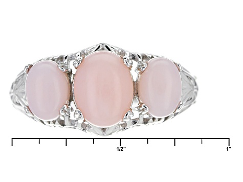 Pink Peruvian Opal Rhodium Over Sterling Silver Ring