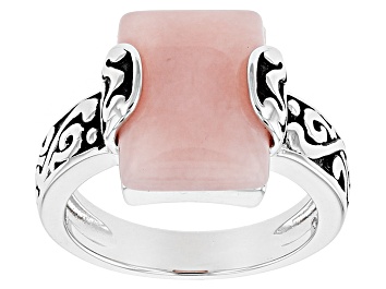 Picture of Pink Peruvian Opal Rhodium Over Sterling Silver Solitaire Ring