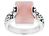 Pink Peruvian Opal Rhodium Over Sterling Silver Solitaire Ring