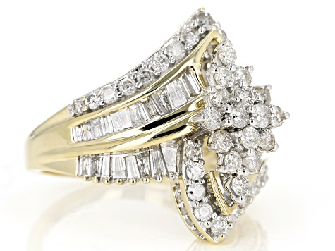 Jtv Diamond Rings >> Diamond 2 00ctw Round Baguette 10k Yellow Gold Cluster Ring Jtv Diamond Rings >> Diamond 2 00ctw Round Baguette 10k Yellow Gold Cluster Ring