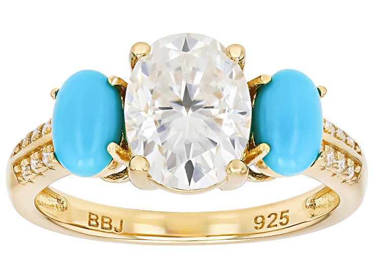 Moissanite And Sleeping Beauty Turquoise 14k Yellow Gold Over