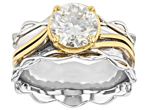 Moissanite Platineve And 14k Yellow Gold Over Sliver Ring 1.90ct DEW