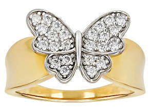 Moissanite 14k Yellow Gold Over Silver Butterfly Ring 0.48ctw DEW.