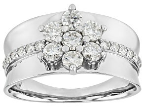 Moissanite Platineve Cluster Ring 0.94ctw DEW