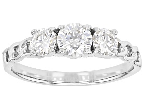 Moissanite Platineve 3 Stone Ring 0.96ctw DEW.