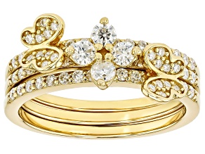 Moissanite 14k Yellow Gold Over Silver Set Of Three Stackable Butterfly Rings 0.84ctw DEW.