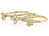 Moissanite 14k Yellow Gold Over Silver Set Of Three Stackable Butterfly Rings 0.84ctw DEW.