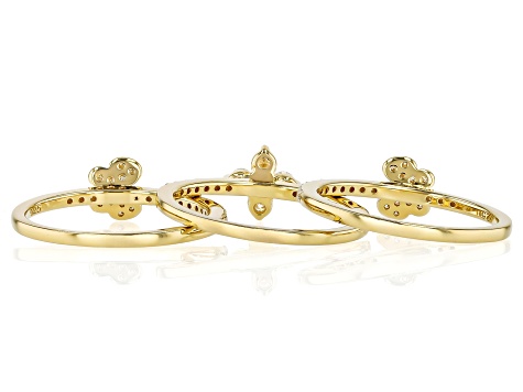 Moissanite 14k Yellow Gold Over Silver Set Of Three Stackable Butterfly Rings 0.84ctw DEW.