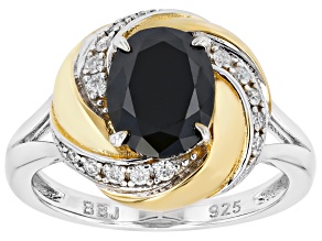 Black And Colorless Moissanite Platineve And 14k Yellow Gold Over Silver Ring 2.25ctw DEW.