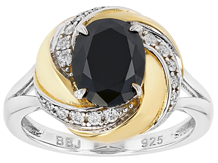 Black And Colorless Moissanite Platineve And 14k Yellow Gold Over Silver Ring 2.25ctw DEW.