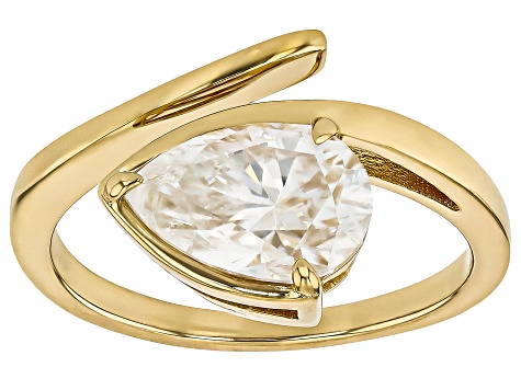 Moissanite 14k Yellow Gold Over Silver Solitaire Ring 2.10ct DEW.