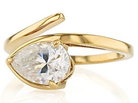 Moissanite 14k Yellow Gold Over Silver Solitaire Ring 2.10ct DEW.