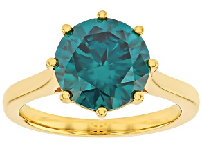Green Moissanite 14k Yellow Gold Over Silver Solitaire Ring 3.60ct DEW.