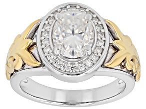 Moissanite Platineve And 14k Yellow Gold Over Platineve Halo Ring 2.32ctw DEW.