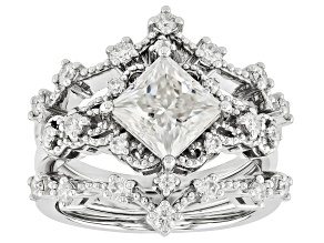 Moissanite Platineve Ring With Two Chevron Bands 2.38ctw DEW.