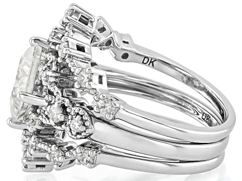 Moissanite Platineve Ring With Two Chevron Bands 2.38ctw DEW.