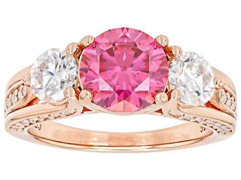 Pink And Colorless Moissanite 14k Rose Gold Over Silver Ring 3.28ctw DEW