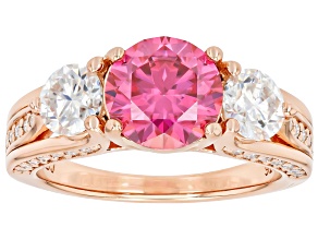 Pink And Colorless Moissanite 14k Rose Gold Over Silver Ring 3.28ctw DEW