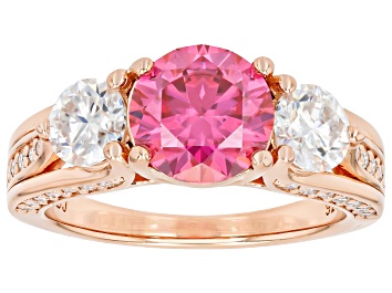 Picture of Pink And Colorless Moissanite 14k Rose Gold Over Silver Ring 3.28ctw DEW
