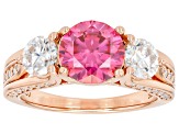 Pink And Colorless Moissanite 14k Rose Gold Over Silver Ring 3.28ctw DEW