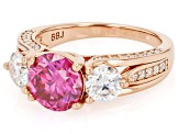 Pink And Colorless Moissanite 14k Rose Gold Over Silver Ring 3.28ctw DEW