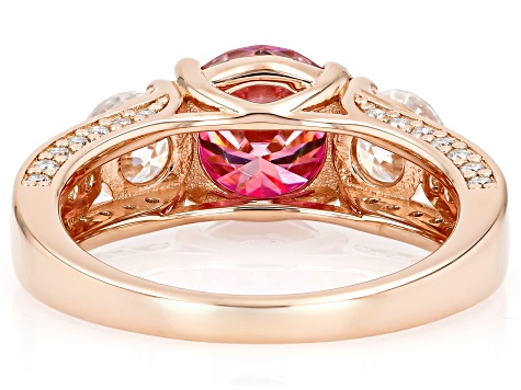 Pink And Colorless Moissanite 14k Rose Gold Over Silver Ring 3.28ctw DEW