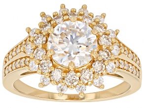 Moissanite 14k Yellow Gold Over Silver Halo Ring 2.14ctw DEW