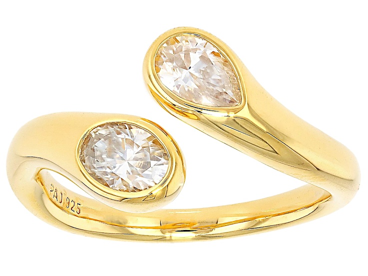 Moissanite 14k Yellow Gold Over Silver Two Stone Ring 0.91ctw DEW