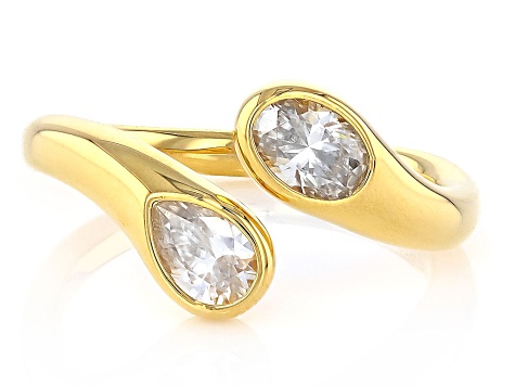 Moissanite 14k Yellow Gold Over Silver Two Stone Ring 0.91ctw DEW