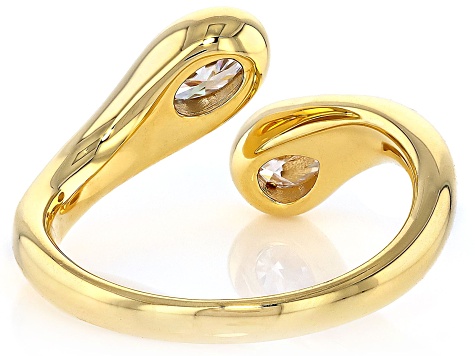 Moissanite 14k Yellow Gold Over Silver Two Stone Ring 0.91ctw DEW